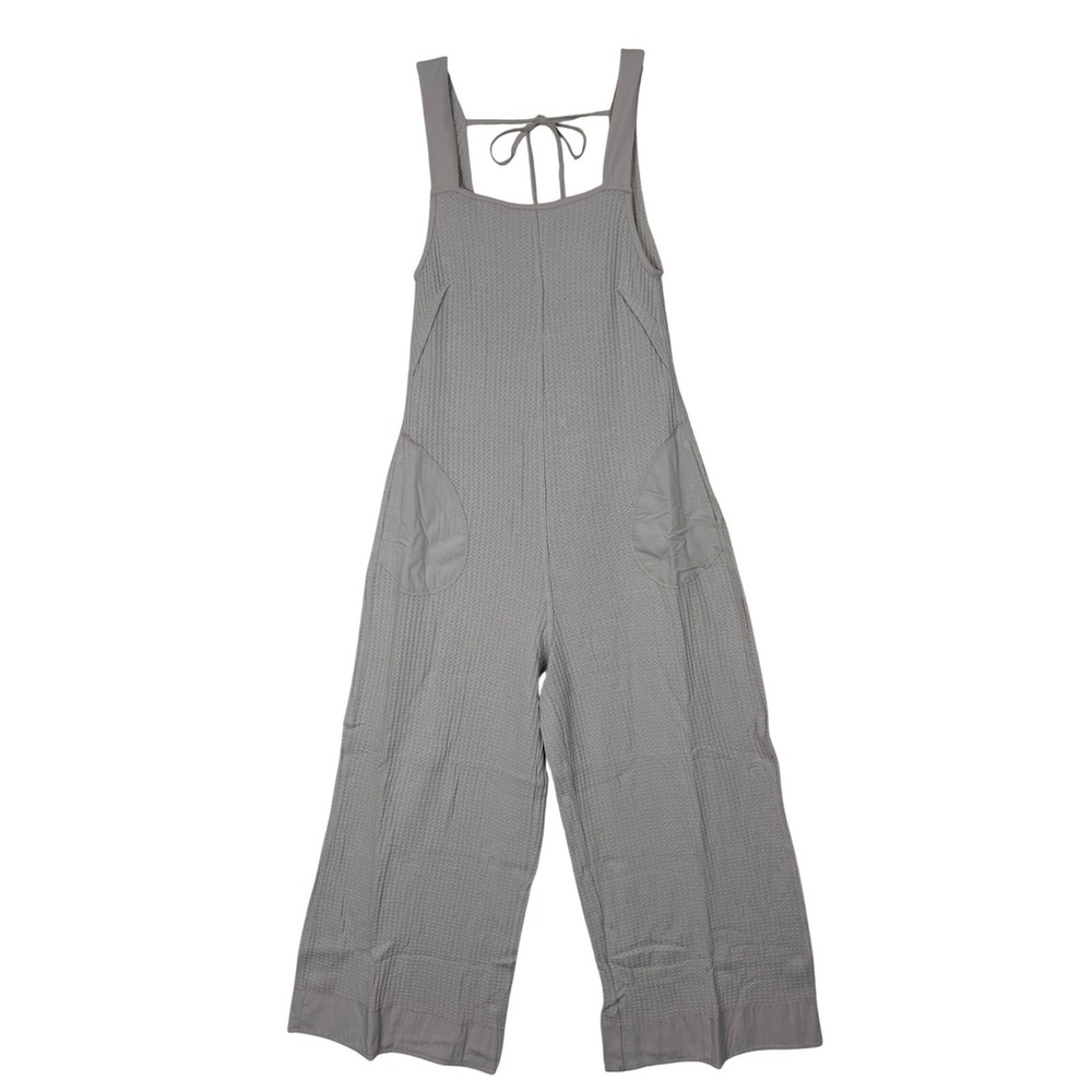 Zenana Cotton Wide Leg Jumpsuit Beige Tie Back Small Boho‎ Relaxed Romper